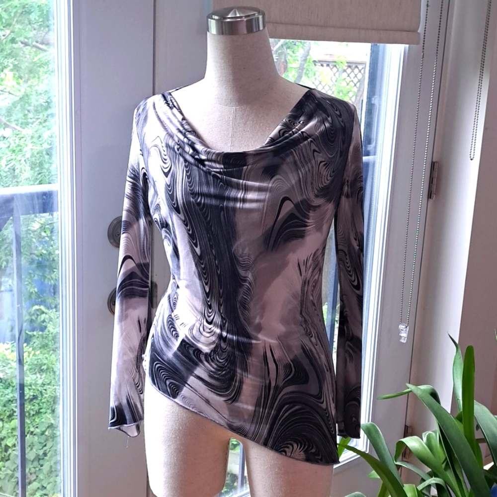 Asymmetrical cowl neck flowy top